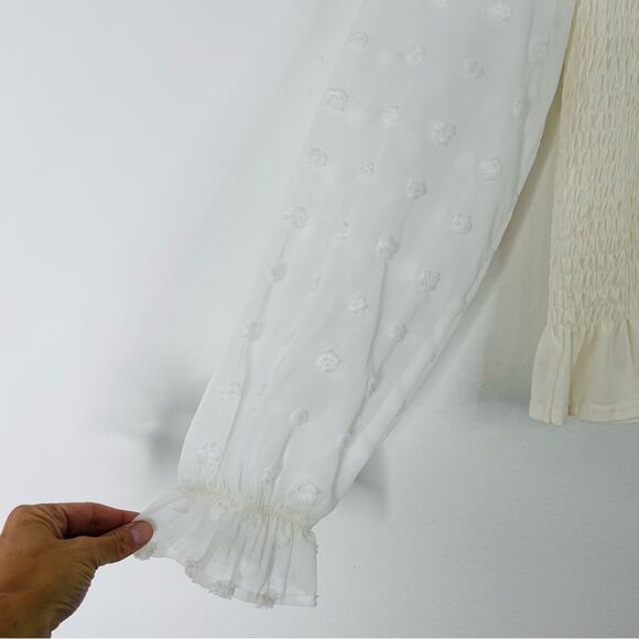 Hudson Grey cream Swiss dot smocked cottagecore ruffle stretchy top medium - Picture 4 of 8